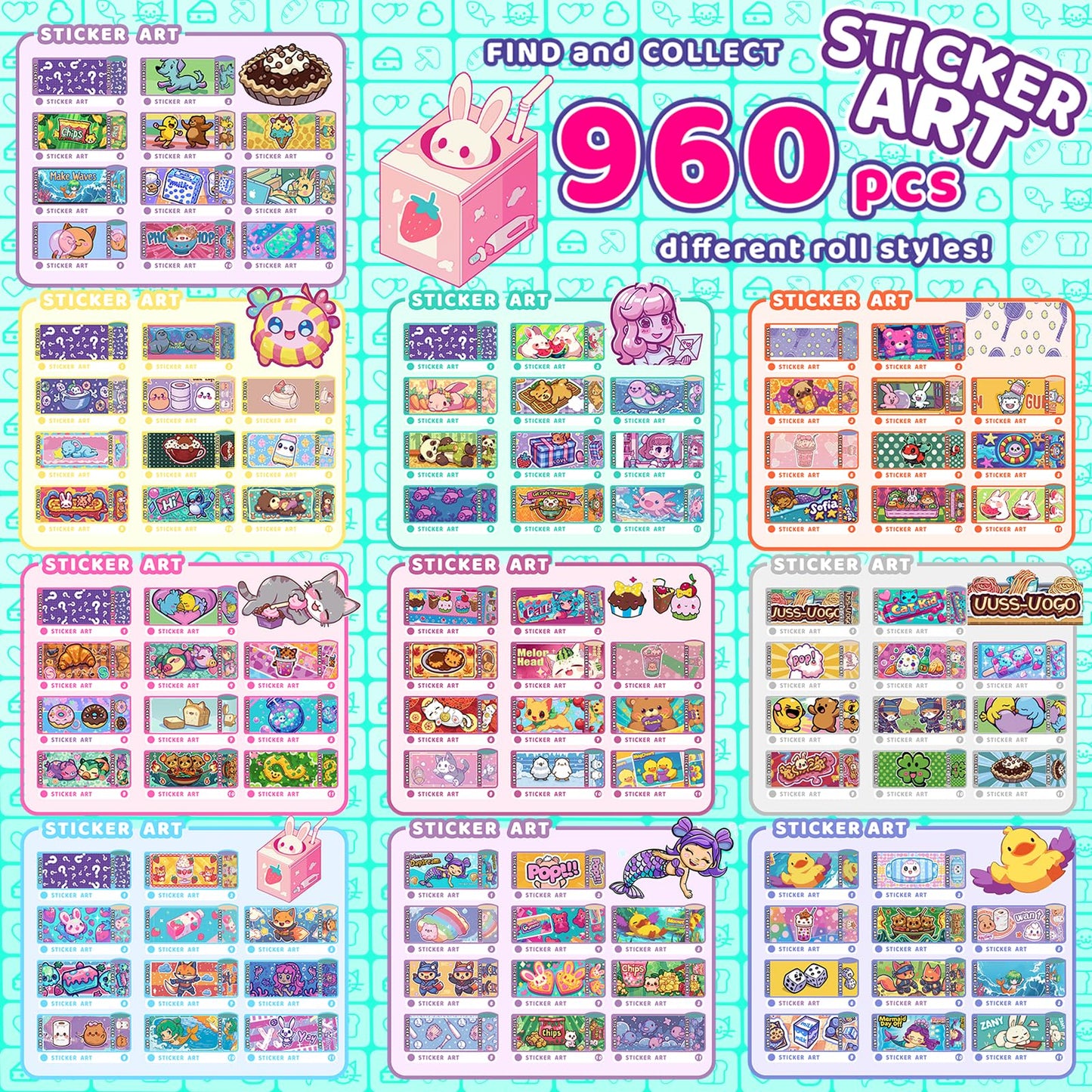 DIY Sticky Roll Stickers Bracelets, Wearable & Shareable Stickers, Beads & Charms & Pendants, Sticker Jewelry Making Kits for Age 6+ Years Old Girls (960PCS DIY Sticker Bracelet Kit for Kids)
