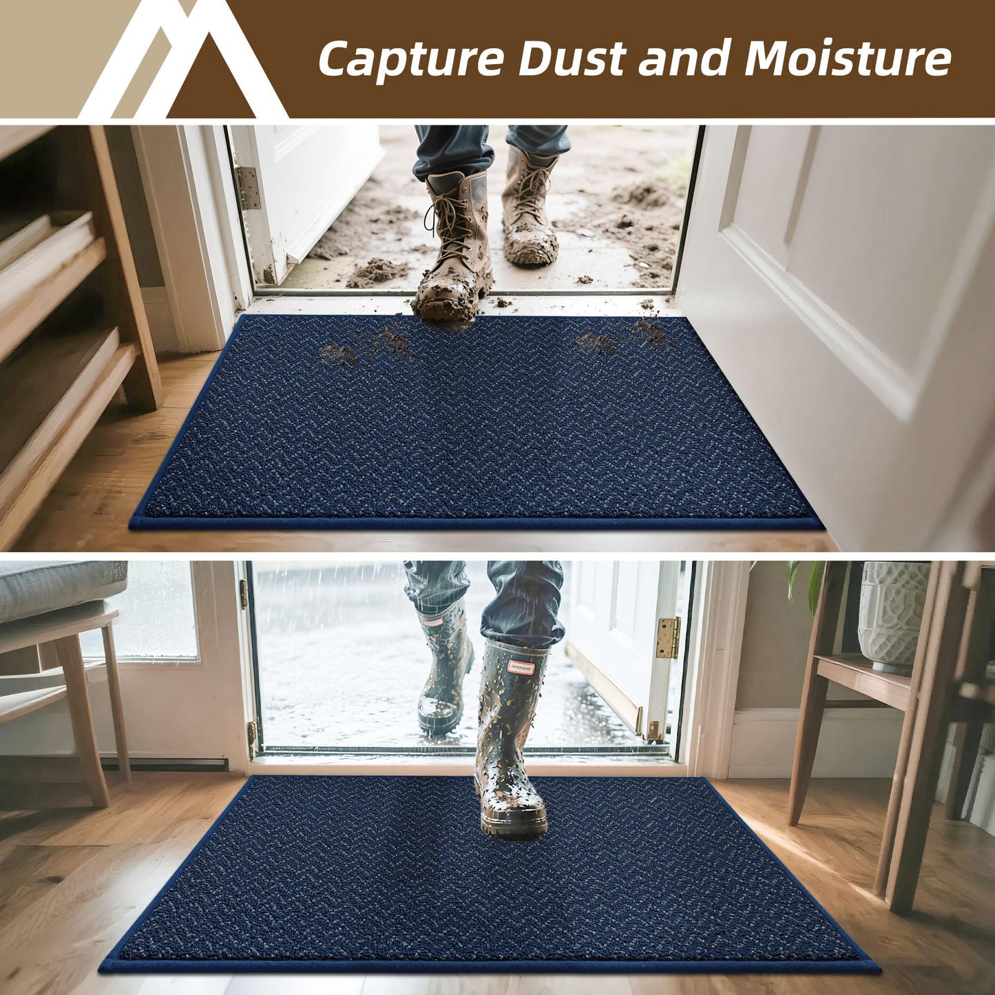 COSY HOMEER-Door-Mat 36"x60" Non Slip Absorbent Entryway Rugs Dirt Trapper Doormats Washable Entrance Mats Low Pile Welcome Floor Mat for Front Back Door and Entry Mats,Navy Blue