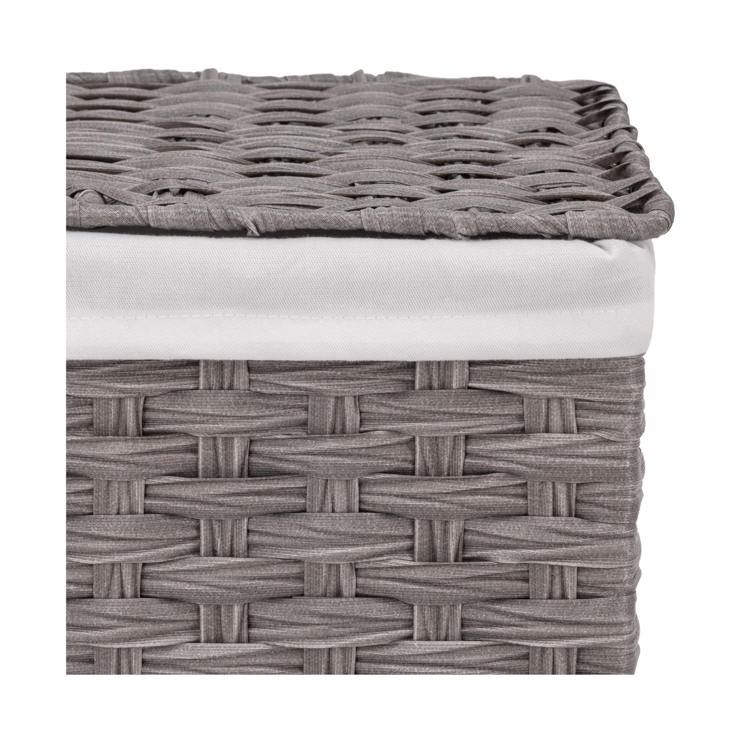 Seville Classics Premium Handwoven Portable Laundry Bin Basket with Carrying Handles, Household Storage for Clothes, Linens, Sheets, Gray, Rectangular Hamper