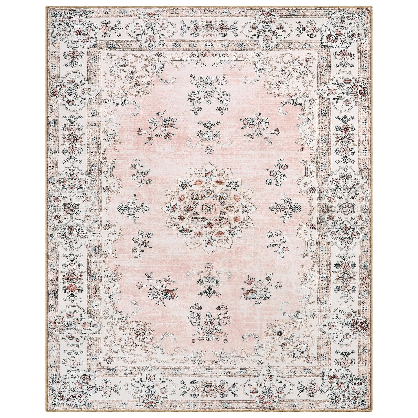 Lahome Washable Pink 5x7 Area Rugs for Bedroom Girls Nursery, Boho Soft Floral Print Area Rug for Living Room Apartment, Non-Slip Carpet for Aesthetic Home Decorations Bedroom Decor