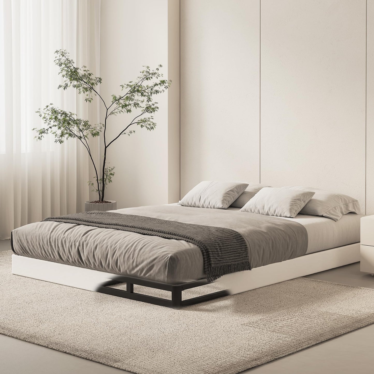Oykomuc Box Spring Queen Size Bed Base, 5 Inch Low Profile, 3000 LBS Heavy Duty Metal Mattress Foundation with Fabric Cover, Easy Assembly, Quiet Noise Free, Non Slip