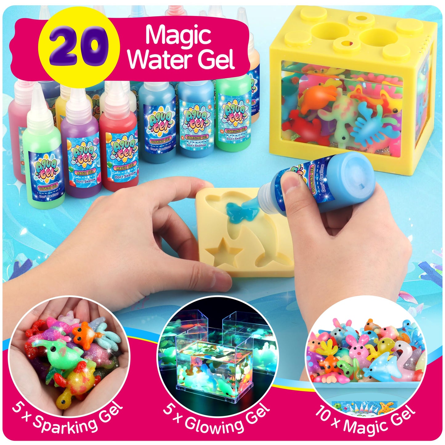 wookidel Magic Water Elf Toy Kit, Aqua Fairy Water Gel Kit with 20PCS Magic Gels and Animal Molds, Gift for Christmas, Easter, Birthday,Creative Art Craft Kits for Girls Boys 6 7 8 9 10 Year Old