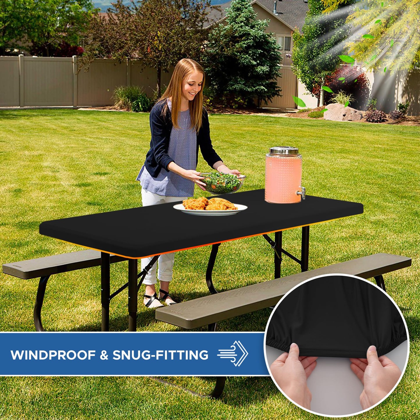 Enjoyidea Fitted Tablecloth for 6 Foot Rectangle Tables-10 Pack Black Elastic Outdoor Picnic Table Cover-Spandex Stretch Folding Table Cloths 6 ft for Camping Dining Room Patio Kitchen Banquet Party