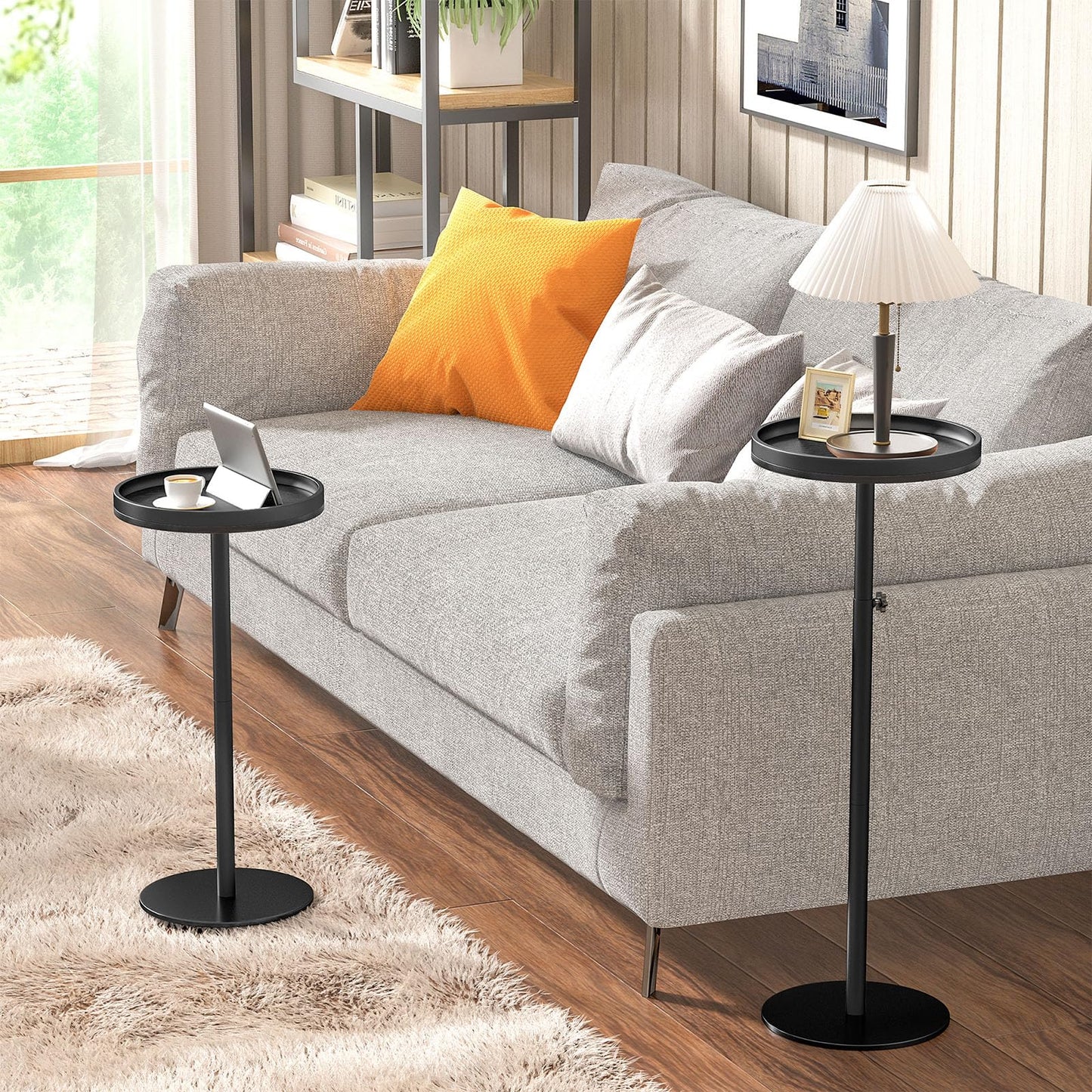 cozynest home Height Adjustable Drink Table, Small Round Side Table, Weighted Martini Pedestal Tables for Small Spaces, Living Room, Bedroom, Sofa Couch, Office, Black