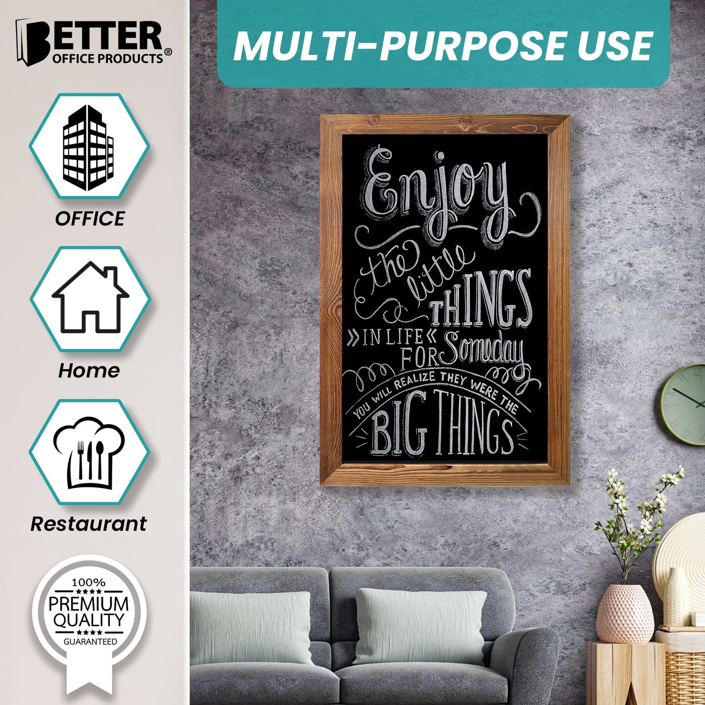 Better Office Products Magnetic Chalkboard, 20x30 Rustic Wood Frame Chalkboard Sign, Wall Mount Vertical/Horizontal, Includes Chalk Markers, Eraser, Chalk Board Easel Sign for Home Business Decor