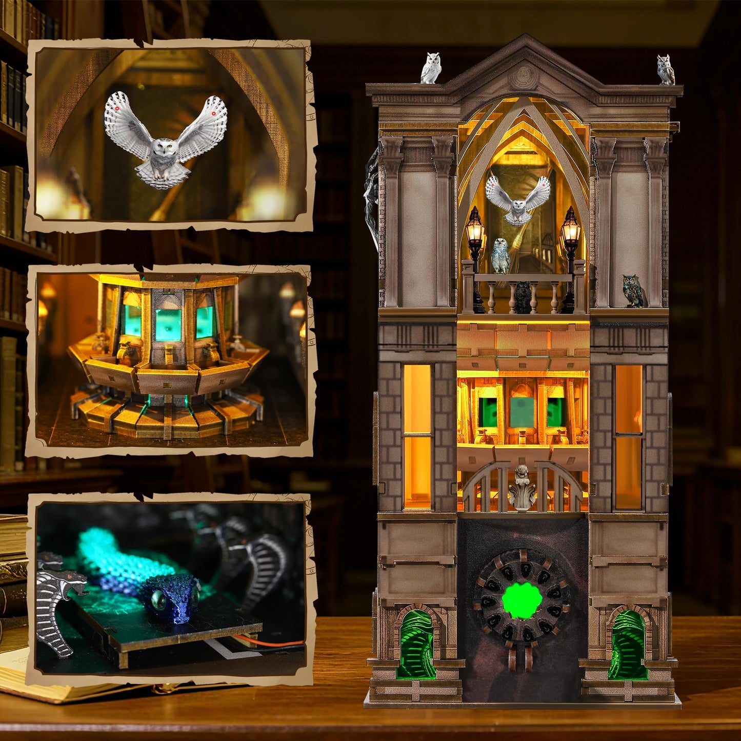 DIY Magic Book Nook Kit - Booknook for Adults & Teens, 3D Wooden Puzzle Bookshelf Insert with LED Lights, Unique Creative Craft Gift for Home Decor & Model Building