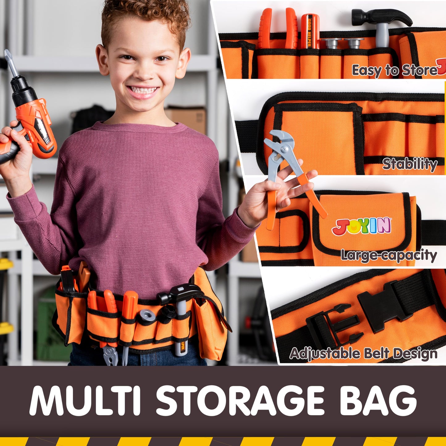 JOYIN 19Pcs Kids Tool Set, Construction Belt & Electronic Drill, Pretend Role Play Toddler Power Toy for Boys Girls, Easter Basket Stuffers Birthday Gifts Outdoor Preschool Ages 3 4 5 6 7 Years Old