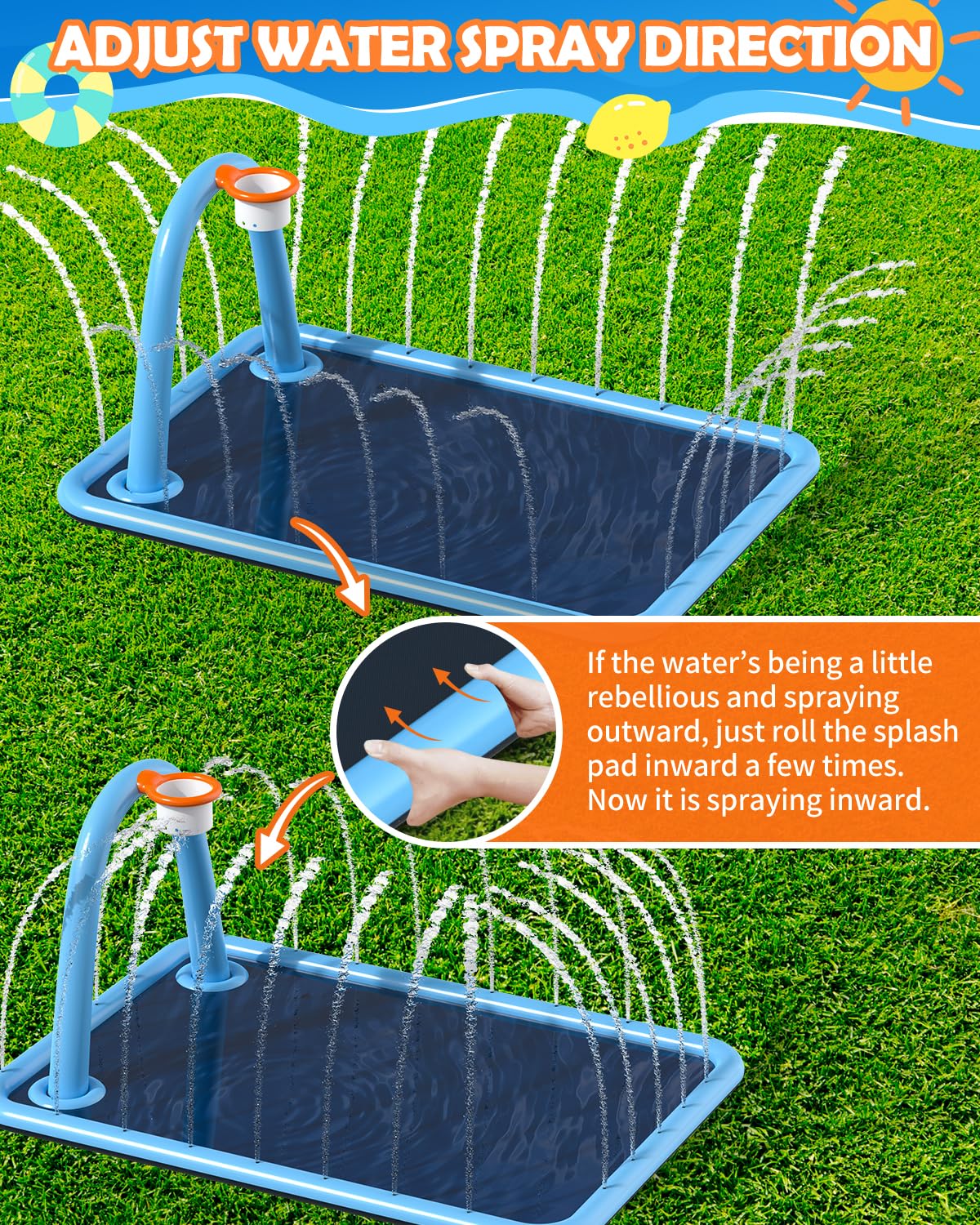 Octplay Splash Pad with Basketball Hoop - 102x87'' Large Sprinkler Pad for Kids & Dogs Pets | Thickened Non-Slip Splash Mat, Foldable Water Play Pool & Outdoor Summer Toys Ages 3+