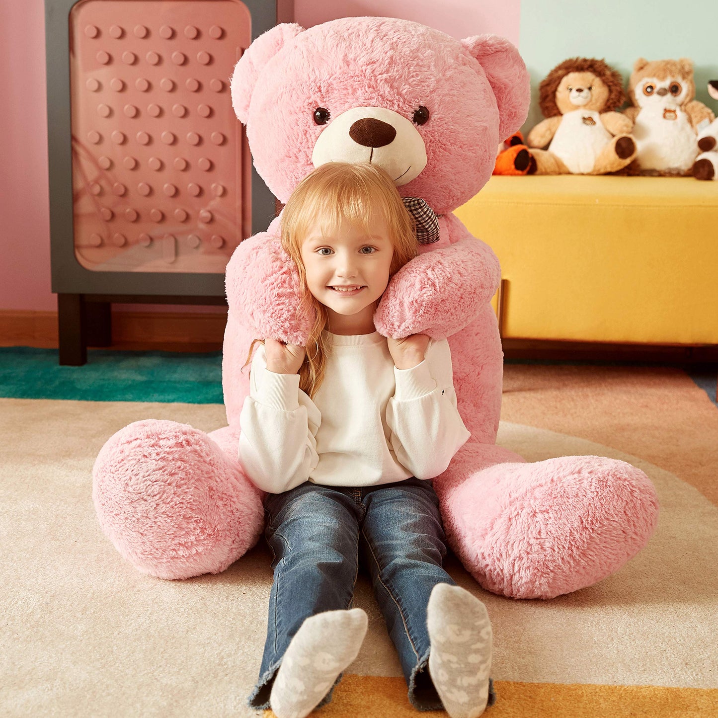 IKASA Giant Teddy Bear Stuffed Animal,Large Soft Toys Cute Plush Toy,Jumbo Big Oversized Fat Bears Animals Huge Life Size,Gifts for Kids Girls Boys Childrens (Pink, 47 inches)