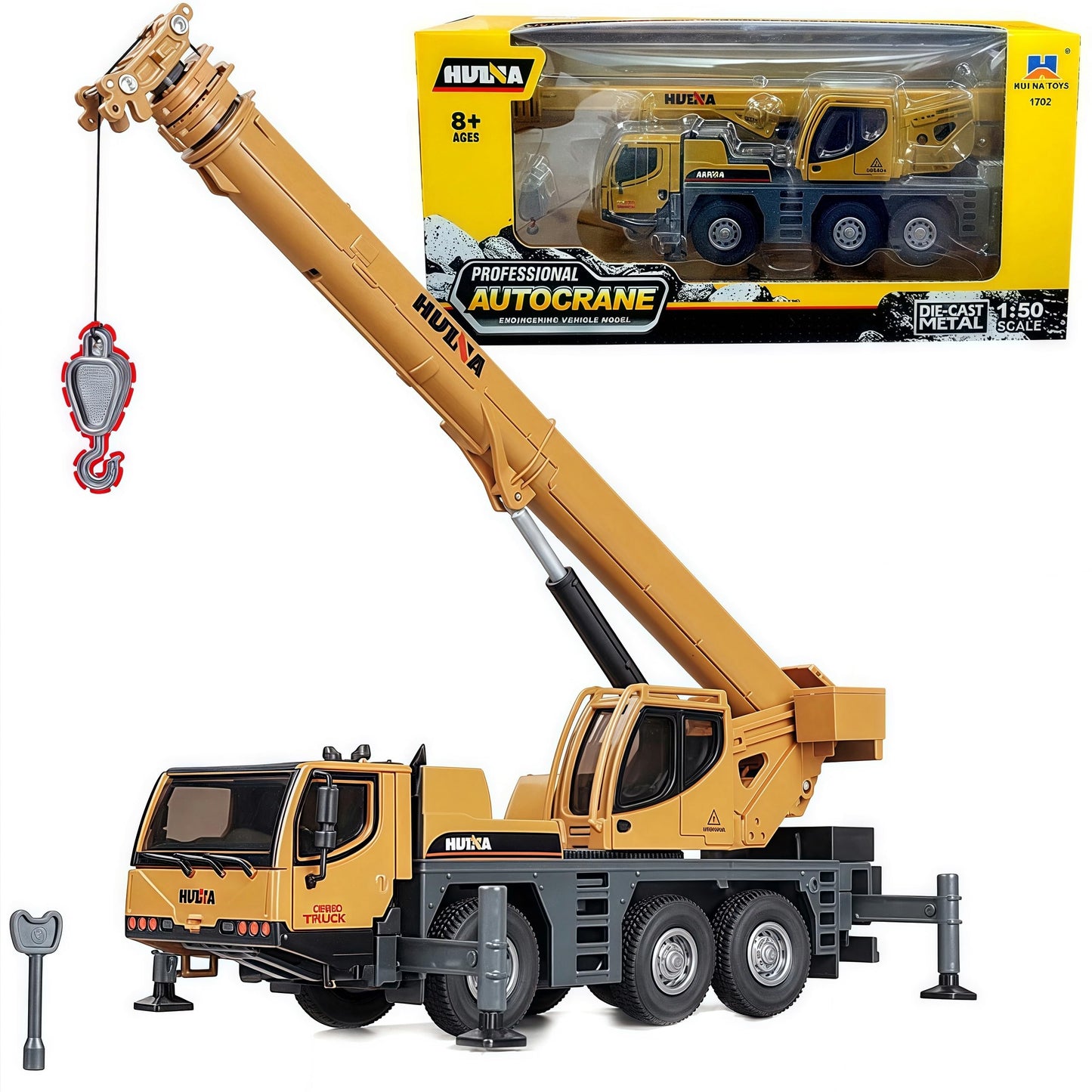 Gemini&Genius 1/50 Scale Auto Crane Toys, Mobile Crane Truck Construction Vehicle, Alloy Boom Truck Engineering Car Models, Great Gifts, Collection, Cake Topper, Room Decoration for Kids