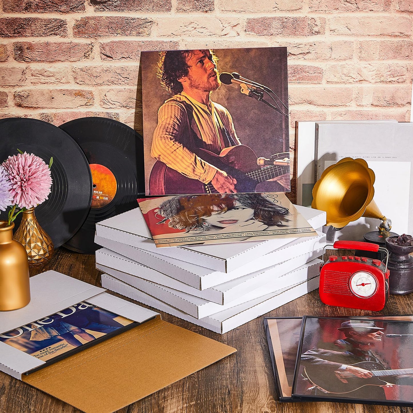 Tinlade 50 Pack Vinyl Record Shipping Boxes 12.5" x 12.5" x 1" White Vinyl Records LP Mailers Fold Cardboard Album Mailing Box Multi Depth Album Bag for Packaging Moving Storage