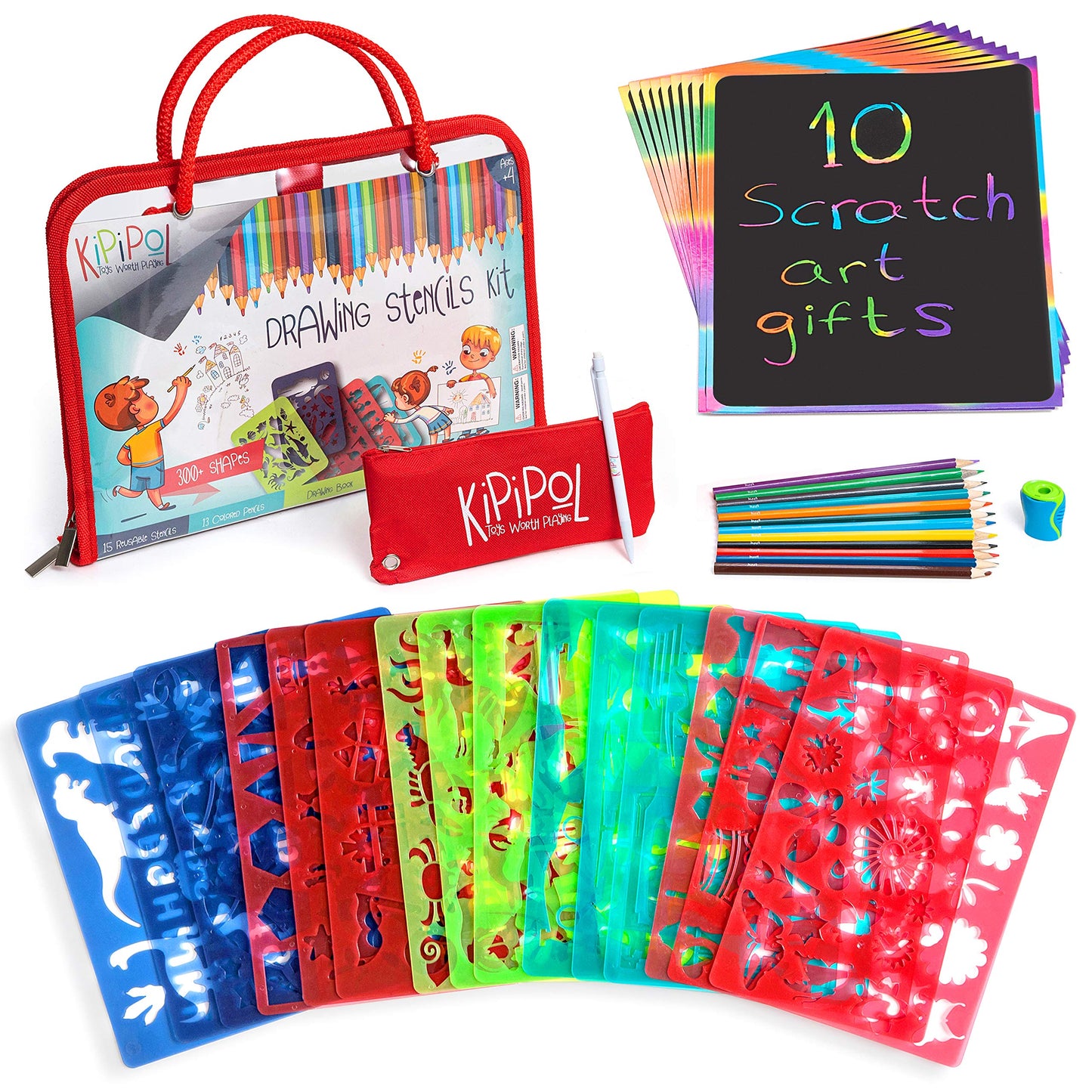Kipipol - 63 Drawing Stencils for Kids Ages 4-8-8 and Up - Arts & Crafts for Girls & Boys - Drawing Kit for Kids - Arts Set - 15 Art Stencils, 260+