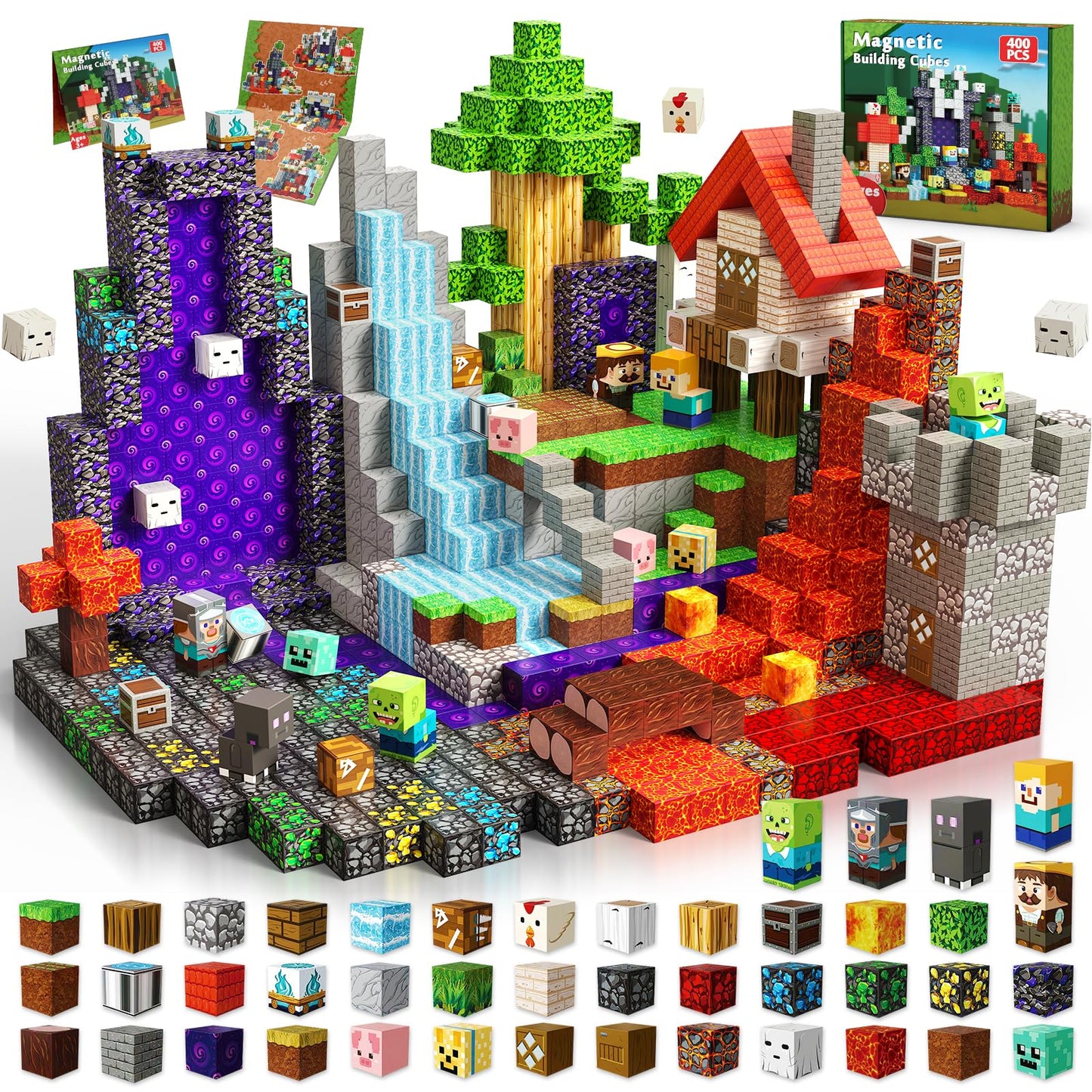 400 PCS Magnetic Blocks - Building Block for Kids Ages 4-8, Magnet Blocks Cubes Tiles Constructions Toys Girl Boy, STEM Educational Montessori Stacking Toy, Sensory Play Game Preschool Learning Gifts