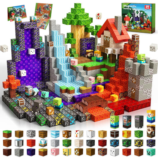 400 PCS Magnetic Blocks - Building Block for Kids Ages 4-8, Magnet Blocks Cubes Tiles Constructions Toys Girl Boy, STEM Educational Montessori Stacking Toy, Sensory Play Game Preschool Learning Gifts
