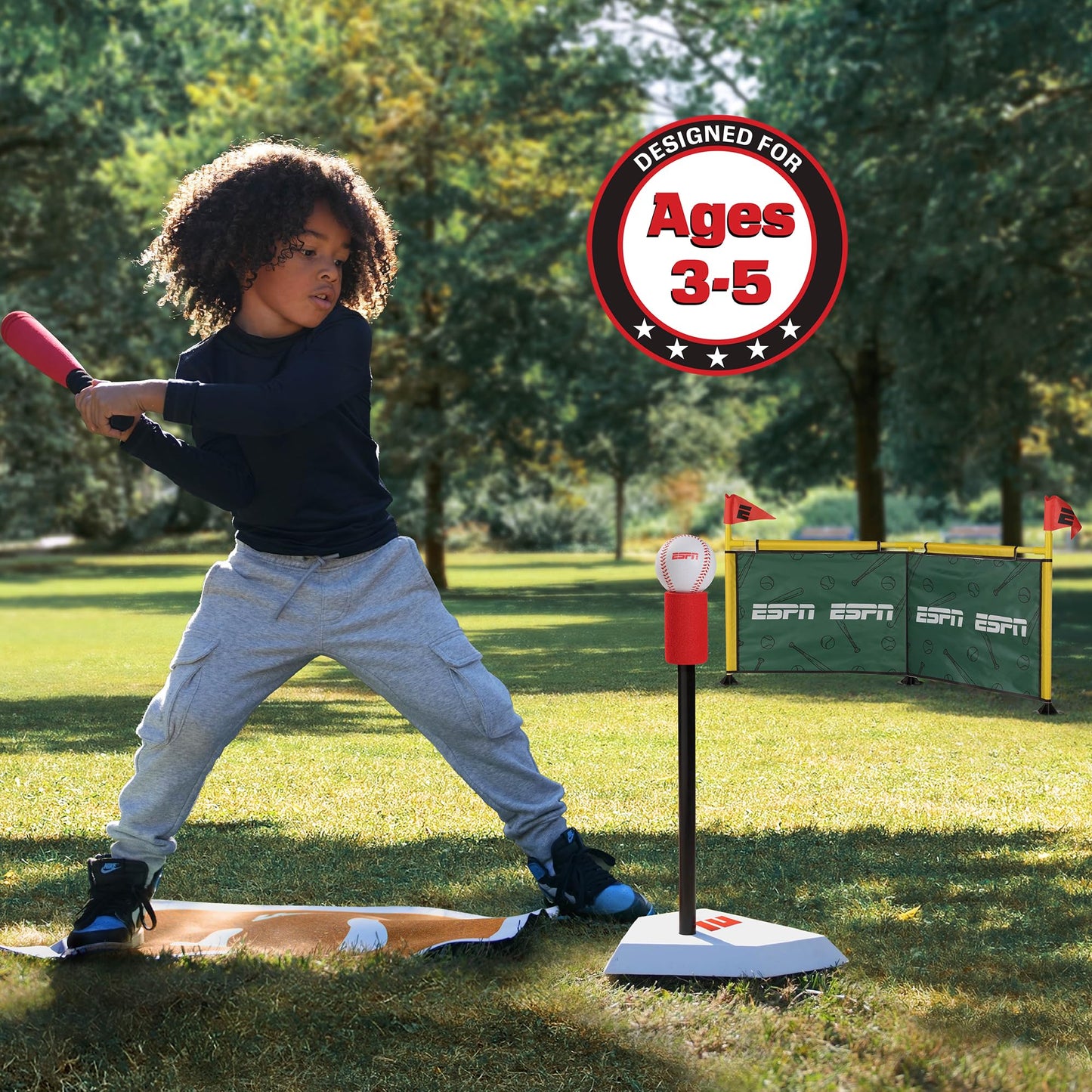 ESPN Batting Tee for Kids Includes Tee Ball Bat, Foam Ball, Home Run Fence, and Batter’s Box