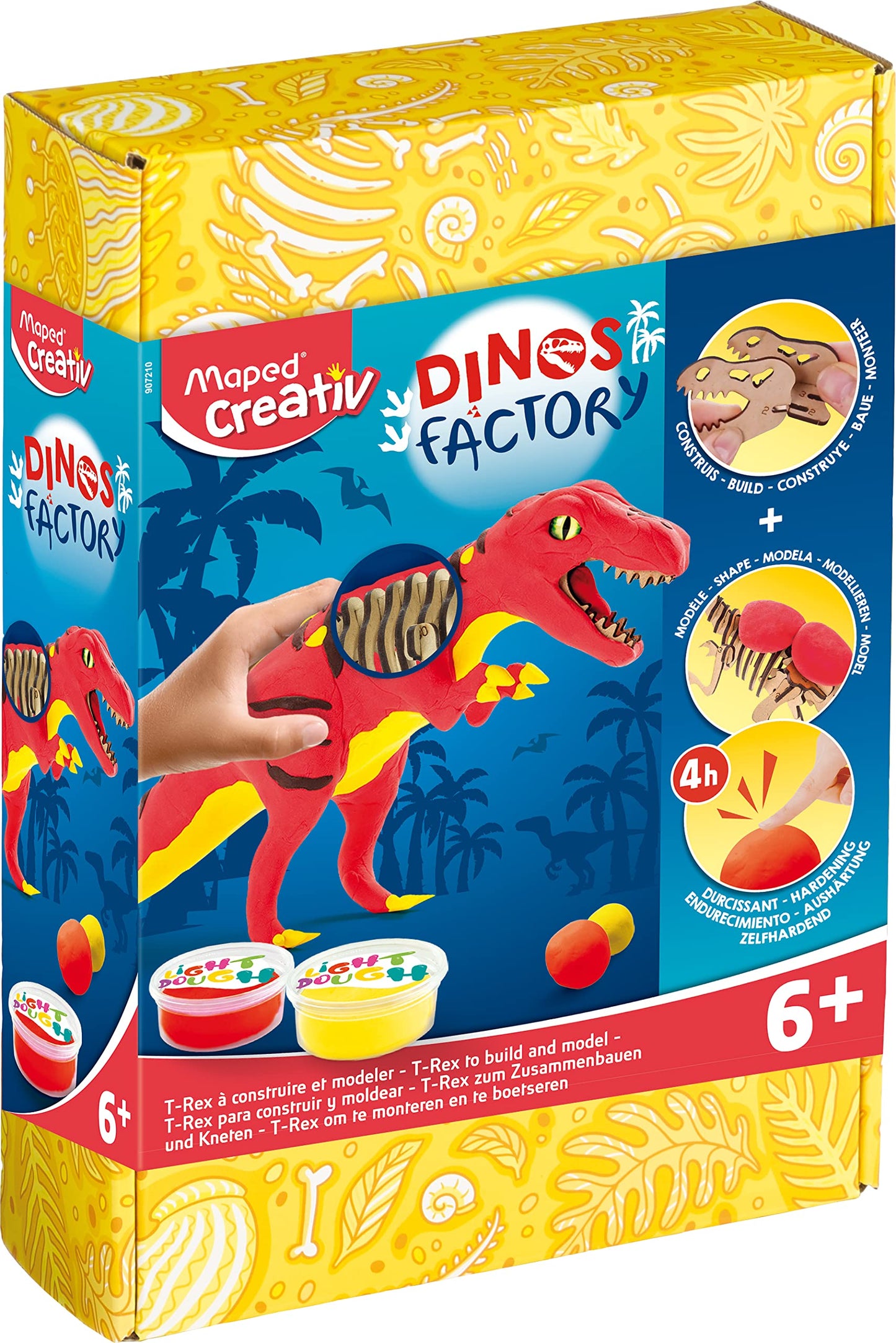 Maped Creativ Dinos Factory T-Rex Wooden Skeleton to Assemble Modelling Dinosaur Figurine with Hardening Paste for Creative Hobbies from 6 Years