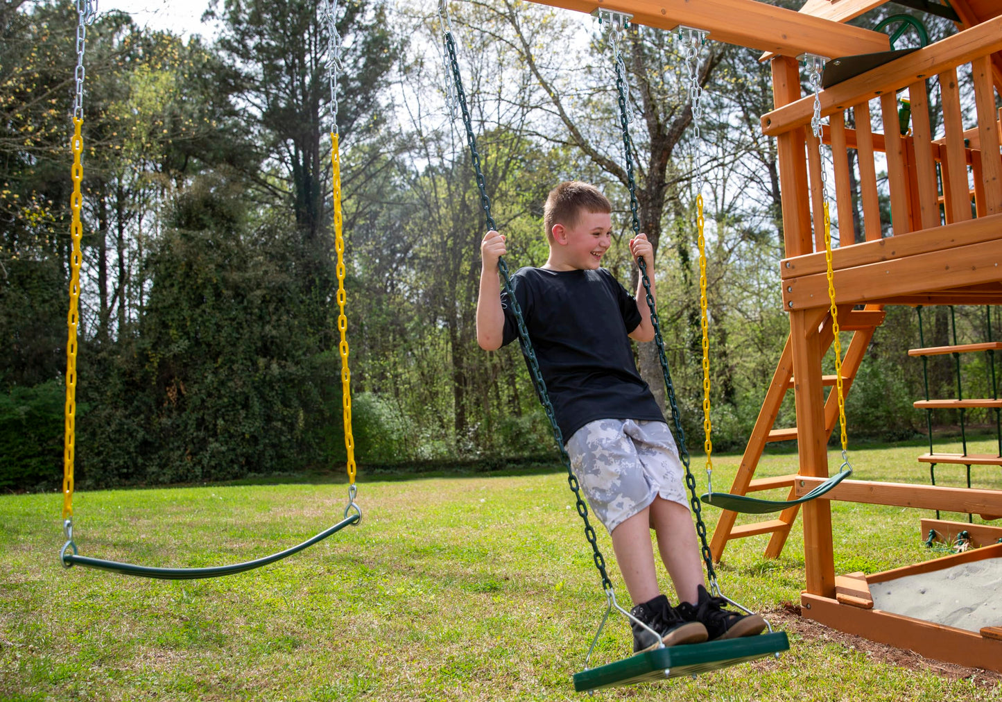 Swing-N-Slide NE 5041 Stand-Up Swing with 14" x 14" Swing Base and Coated Chains for Swing Set and Playset, Green