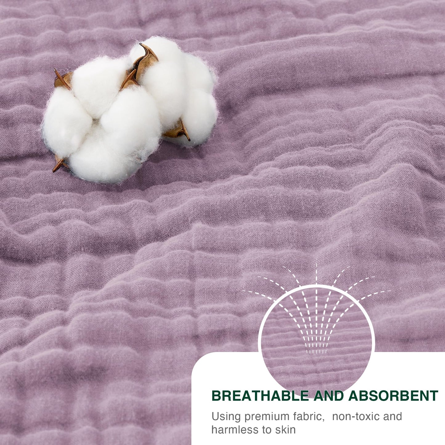 Love's cabin 100% Cotton Muslin Blanket, 6 Layer Lightweight Breathable Gauze Queen Size Blanket 90 x 90 Inches, Soft All Season Blanket for Bed, Lavender
