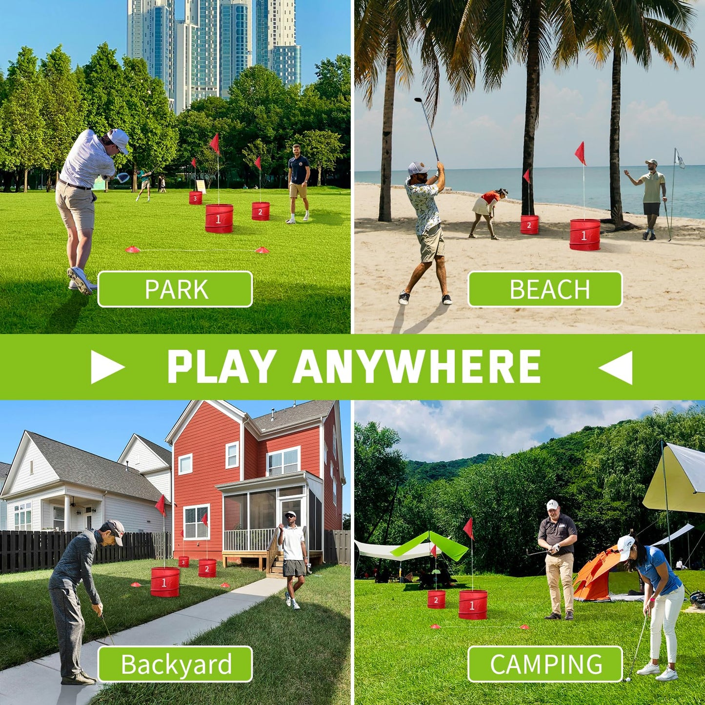 WodGod 9Pcs Holes-Outdoor Backyard Golf Game Set,Outdoor Yard Golf Chipping Game with 2 Clubs,Ball and Flag,Fun for All Crowd, Perfect for Beach,Park,Lawn and Camping