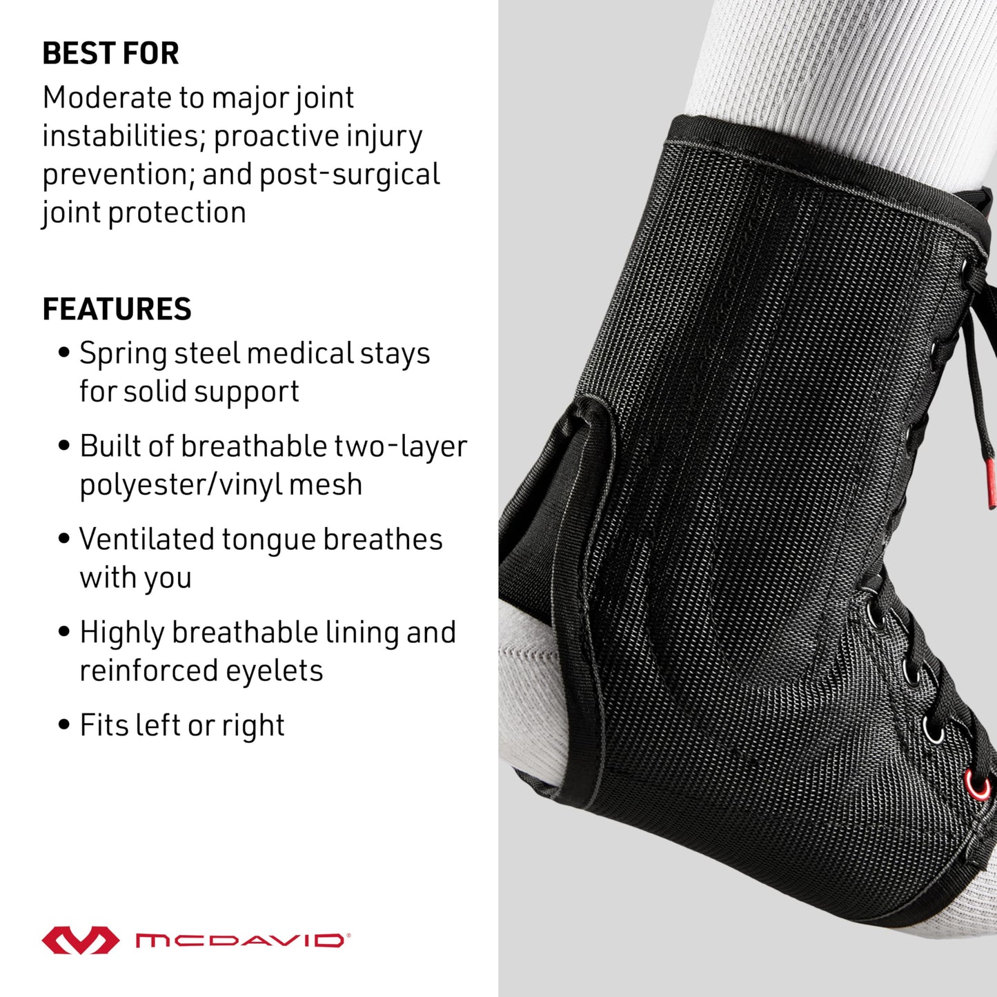 McDavid Ankle Brace with Lace-Up & Stays, Maximum Support, Comfortable Compression & Breathable Design