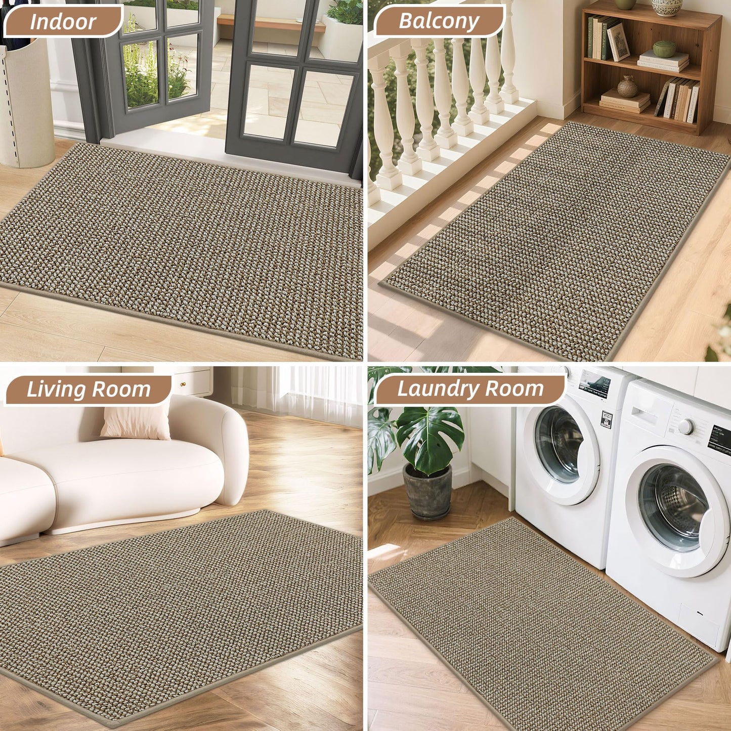 BEQHAUSE Dirt Trapper Door Mat 32" x 48", Non-Slip Washable Doormats Entrance Mat, Dirt Resistant and Absorbent Welcome Mat, Low Profile Floor Mats for Front Back Door and Entryway, Light Beige