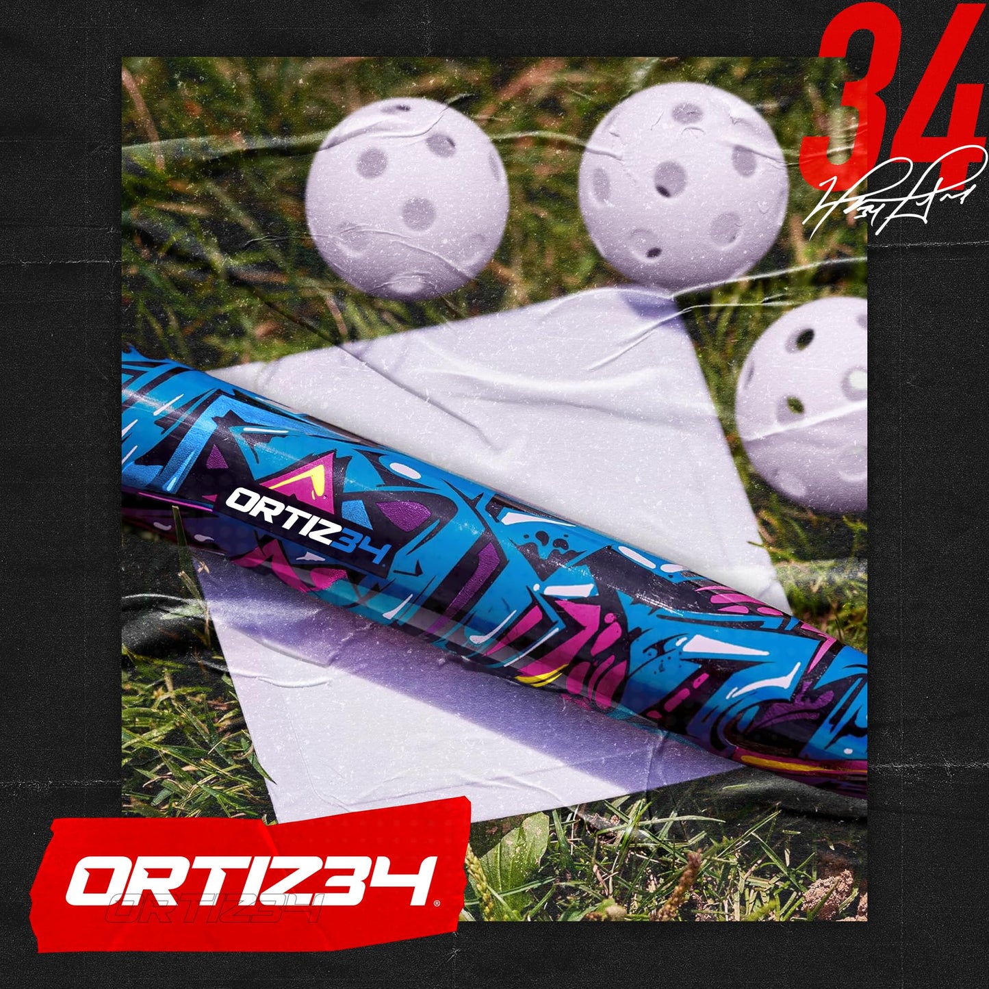 Ortiz34 Grand Slam Set- Graffiti Plastic Bat, 3 Balls, 4 Throw Down Bases