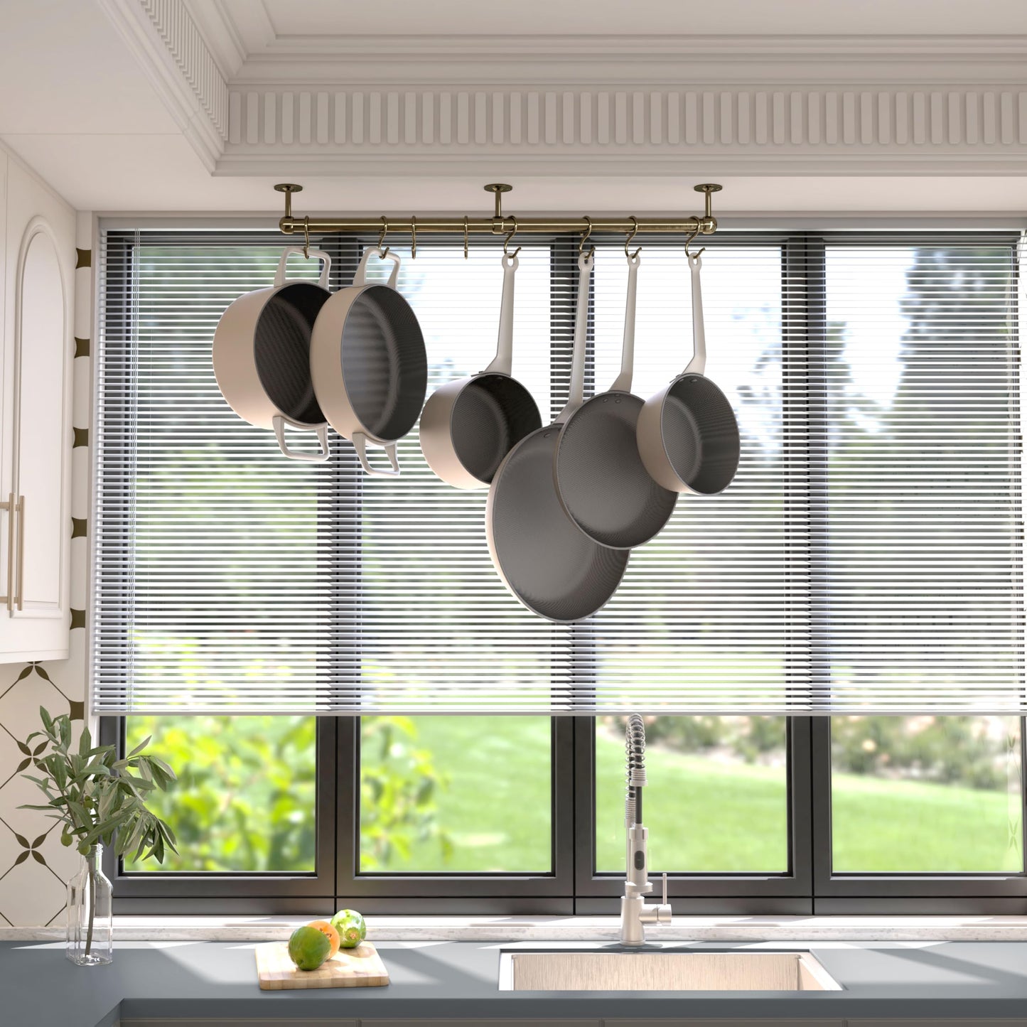 ROTHLEY Stainless Steel Hanging Pot Rack Hanger: 23.7 Inch Pot and Pan Hanger Wall Mounted Hanging Pot Bar Rack Heavy Duty Pot Hangers Kitchen Rail with 8 S Hooks (Antique Brass)