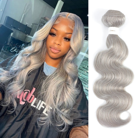Brazilian Body Wave Bundles (18inch，1PC) Grey Human Hair Weave Bundles 9A 100% Remy Human Hair Weft Extension For Women