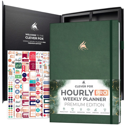 Clever Fox Hourly Planner PRO Premium – Undated Schedule Planner with Daily Time Slots – Personal Organizer Notebook for Time Management – Weekly & Monthly Life Journal, A4 size (Forest Green)