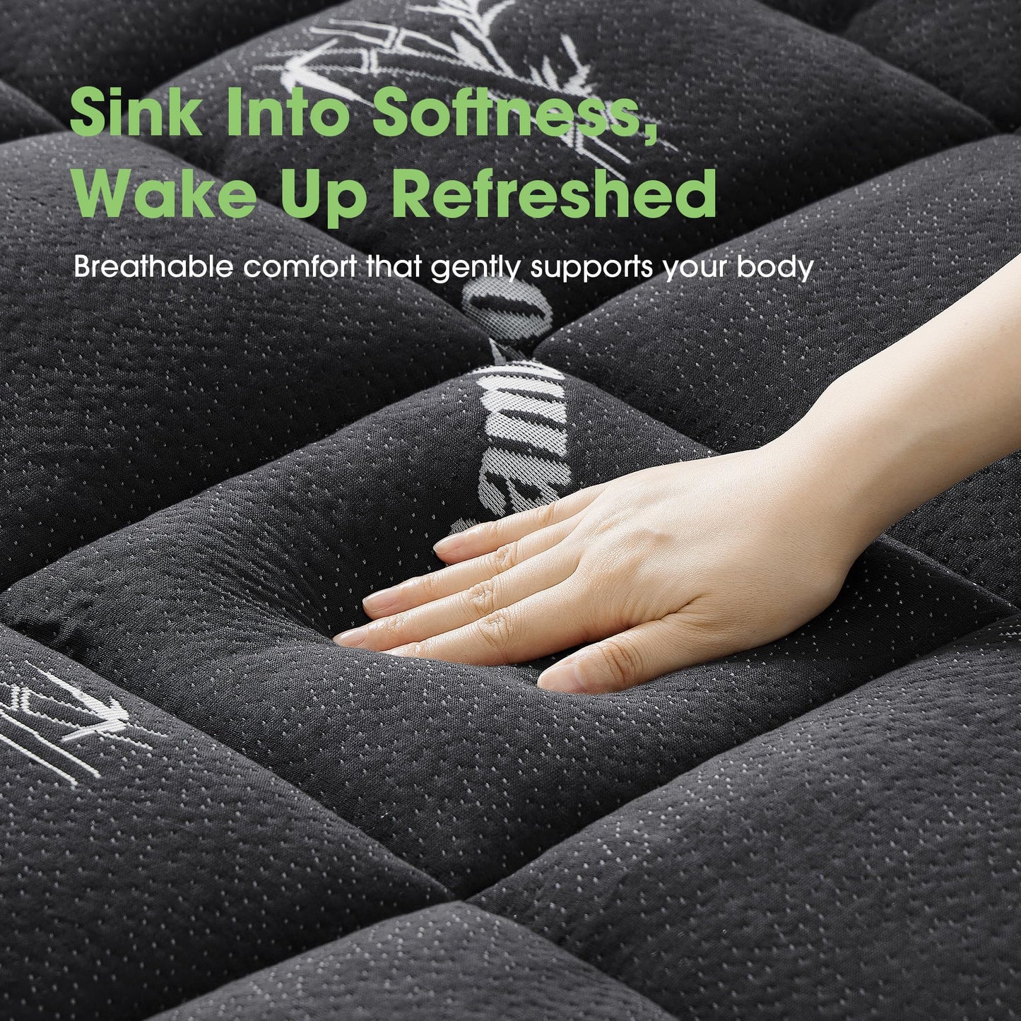 Mattress Pad King Size, Cooling Pillow Top Mattress Topper, Ultra Soft Viscose from Bamboo, Breathable for Hot Sleepers, Deep Pocket 8"-20", Black