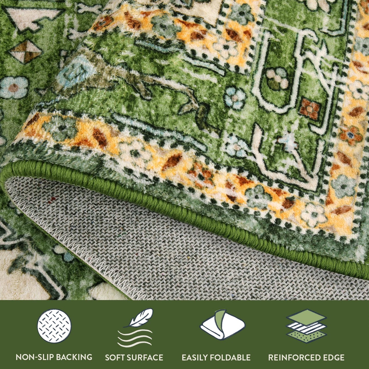 Lahome Boho Tribal Area Rug - 4x6 Green Machine Washable Bedroom Rugs for Living Room, Disstressed Soft Non Slip Indoor Nursery Floor Mat Carpet for Kitchen Table Home Office Camper RV Bar