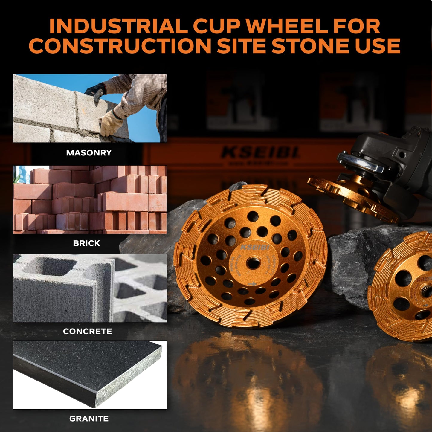 KSEIBI 644146 Surface Grinding Wheels 4-1/2 Inch - Diamond Cup Wheel for Concrete Tools, Angle Grinder Attachments, Extra Coarse Concrete Grinder with Z-Segment and Integrated Flange