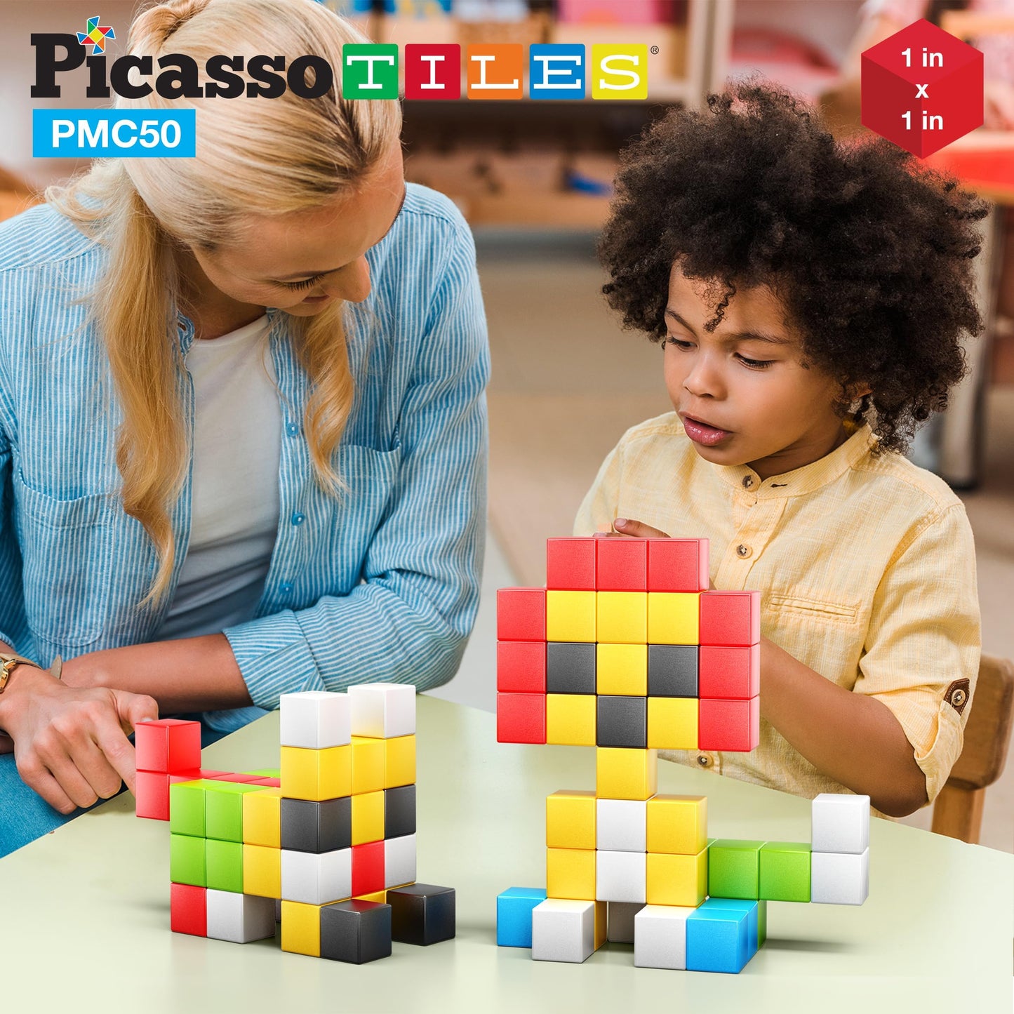 PicassoTiles Magnet Cube Building Blocks 54 Pieces 1.2" 3CM Magnetic Cubes Toy Construction Building Educational Sensory Toys with Idea Booklet for School & Preschool Kids Boys Girls Toddlers PMC301
