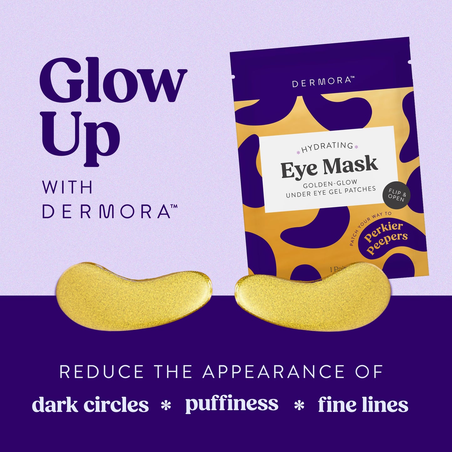 DERMORA Golden Glow Under Eye Patches (100 Pairs Eye Gels) - Rejuvenating Treatment for Dark Circles, Puffy Eyes, Refreshing, Revitalizing, Travel, Wrinkles