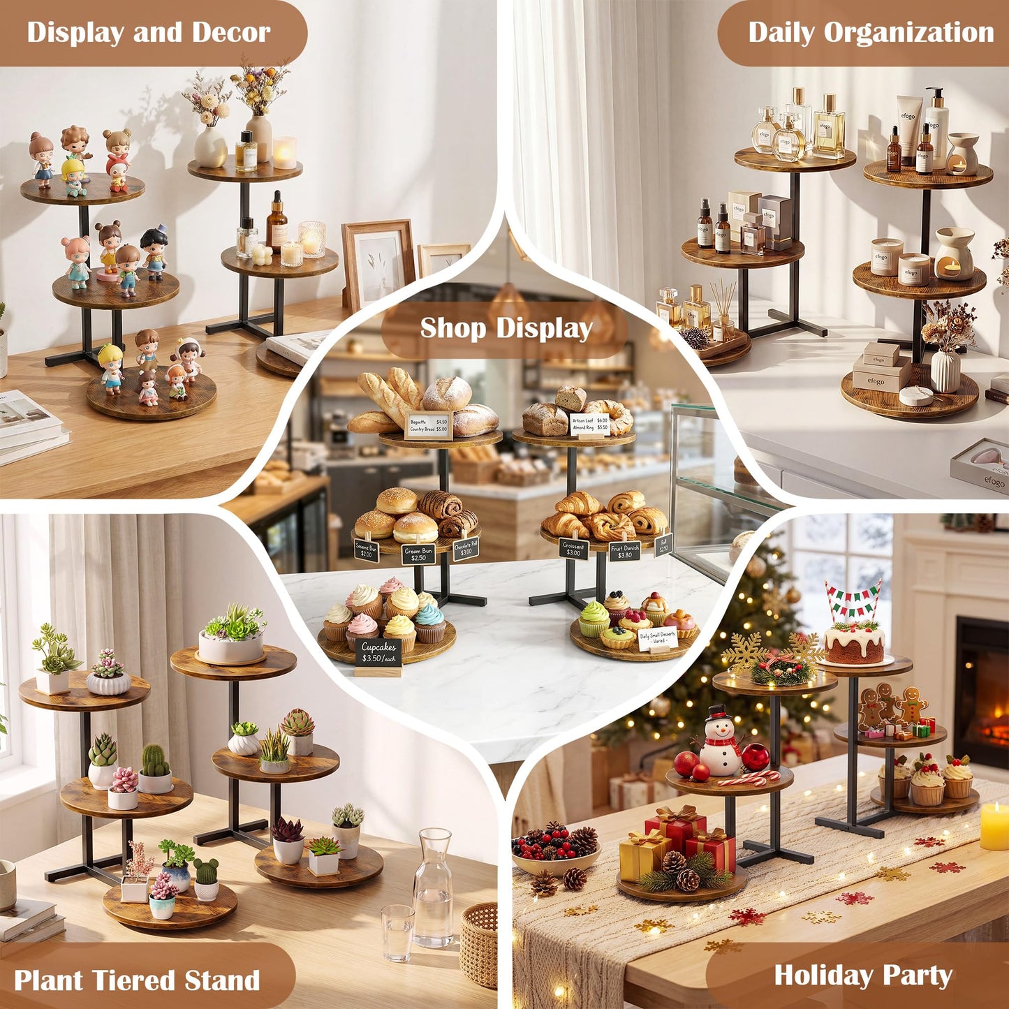 Emfogo 3 Tier Cupcake Stand for 50 Cupcakes, Wooden Cup Cake Tiered Tray Stands, Wood Desert Tier Stands for Dessert Table Display Set for Party Afternoon Tea Baby Shower Wedding Birthday (2 Pack)