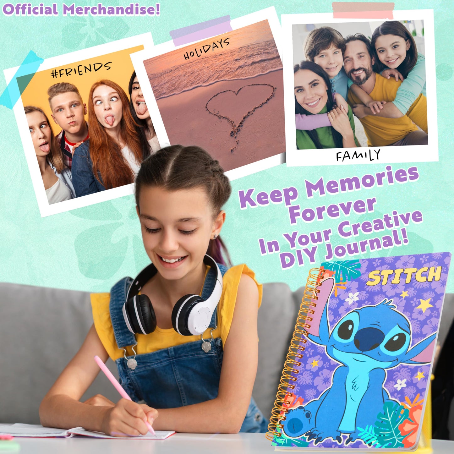 Disney Stitch DIY Journal Kit For Girls Teens, Cute Arts and Crafts Kits, A5 Spiral Notebook, Hair Clips, Pens, Sticker Sheets Stitch Gifts