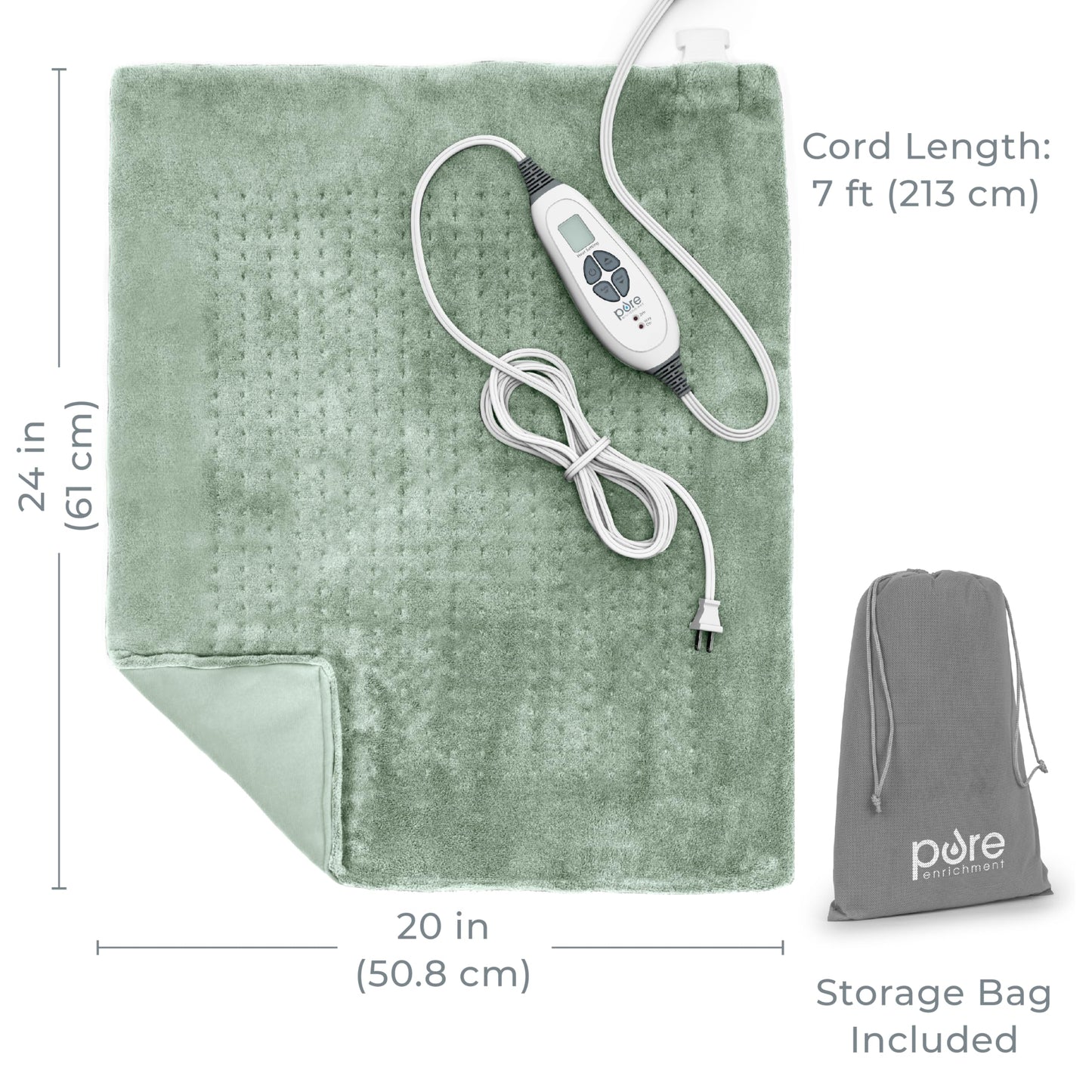Pure Enrichment WeightedWarmth Extra-Wide Weighted Heating Pad for Cramps, Back, & Shoulder Joint Relief, 3.5 lbs, 6 Heat Settings, Microplush, Machine Washable, 2 Hr Auto Shut-Off, 20”x24” (Jade)
