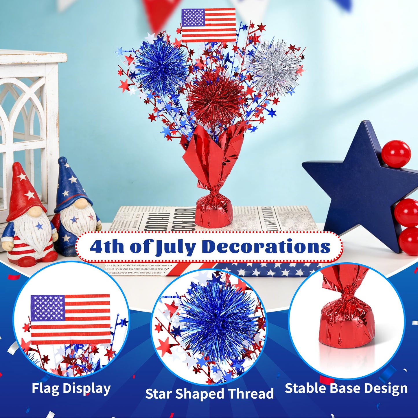 6 Pcs 4th of July Table Decorations, Red White Blue Patriotic Memorial Day Decorations Metallic Foil Spray Star Centerpieces for Table Home Office Independence Day Celebration American Party Supplies