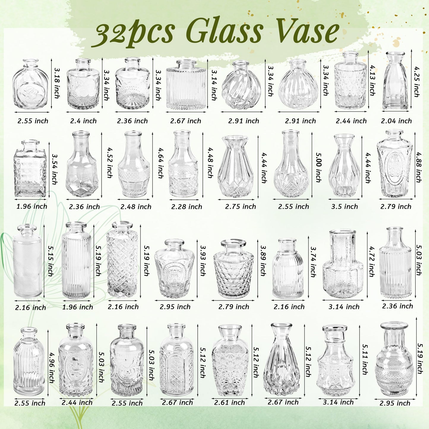 Der Rose Glass Bud Vases Set of 32 Small Clear Flower Vases for Rustic Wedding Centerpieces Table Decorations and Home Office Decor(Clear)