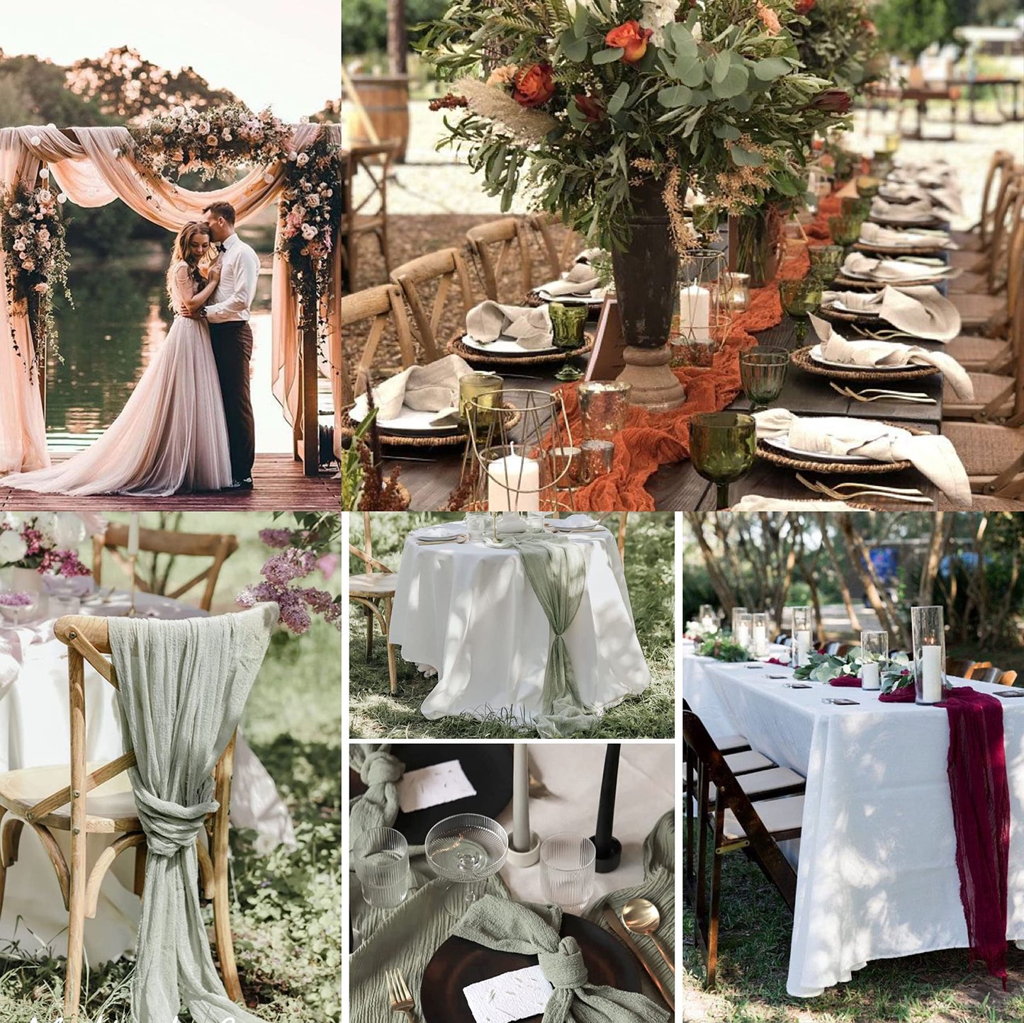 12 Pack Sage Green Cheesecloth Table Runner 10ft Boho Gauze Cheese Cloth Table Runner Rustic Sheer Runner 120 inch Long for Christmas Wedding Bridal Baby Shower Birthday Table Decorations