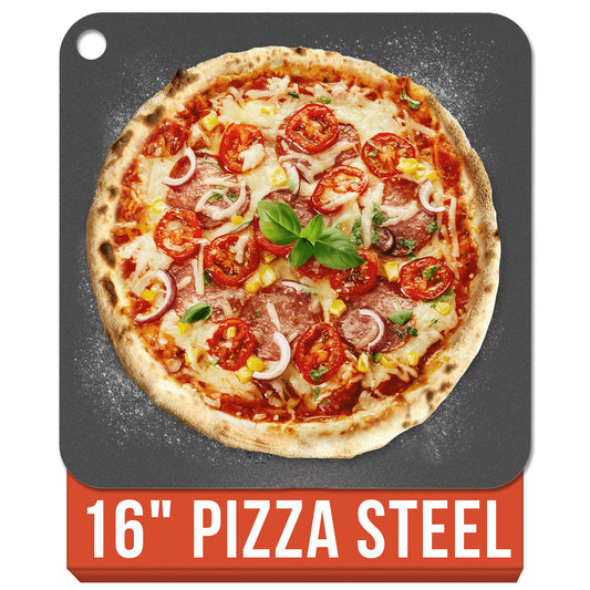 Chef Pomodoro Pizza Steel for Oven 16 Inch 1/4 Inch Thick, Baking Steel for Oven, Grill, Sourdough Bread, Baking Stone for Oven With Lifting H oles 16" X 16" (40.6 x 40.6 cm)