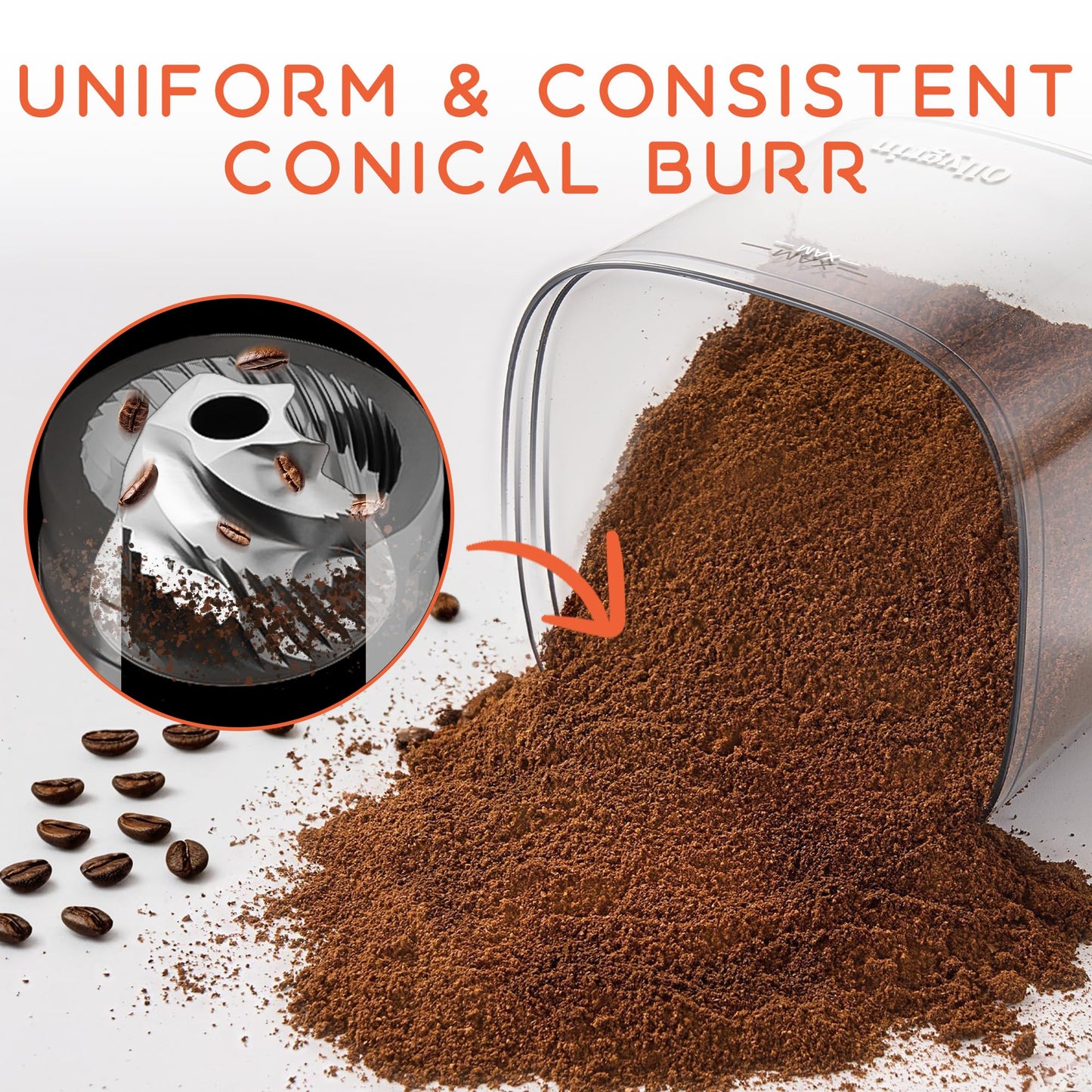 Ollygrin Conical Burr Coffee Grinder Electric, Coffee Grinder with 30 Grind Settings,Compact Burr Mill Grinder for Home Use, 2-12 Cups, Black