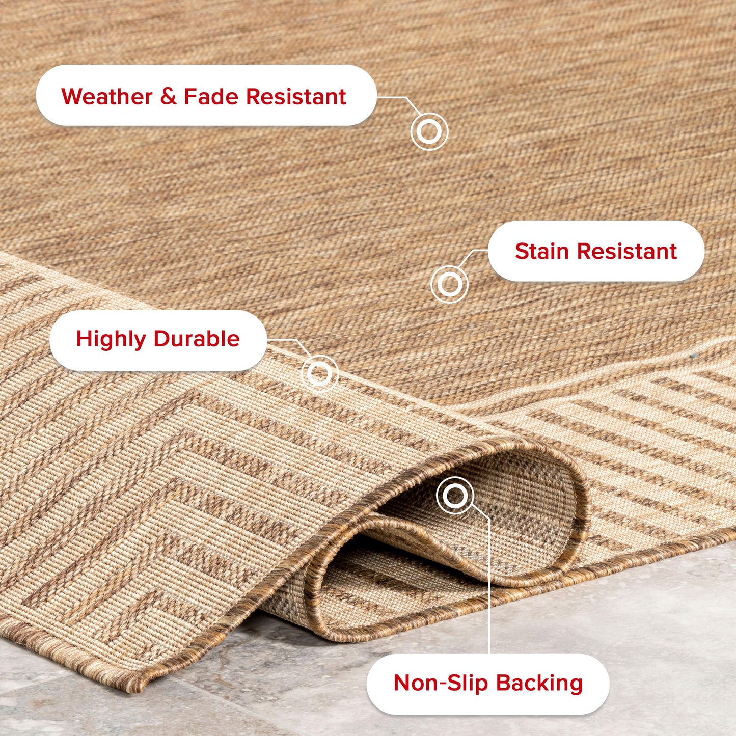 Nuloom Asha Light Brown/Ivory, 2' x 3', Casual, Striped Border, Soft and Cozy, High Traffic, Easy Clean, Durable Area Rug for Indoor/Outdoor Patio, Deck, Porch, Garden, Courtyard