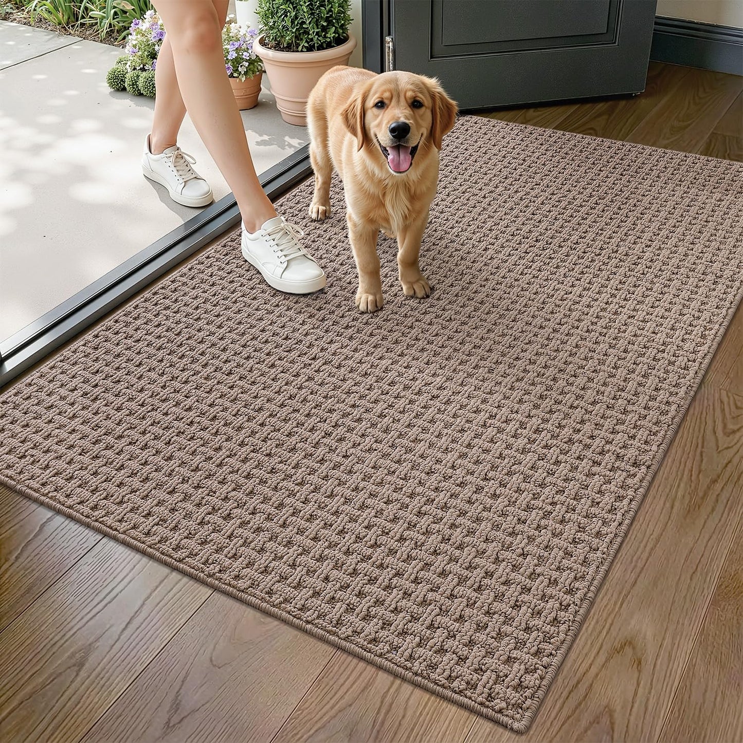 LUMI Washable Door Mat Indoor Entrance 32x48, Dirt Trapper Front Door Mats with Absorbent Interior and Non-Slip Rubber Backing, Entryway Doormat, Beige