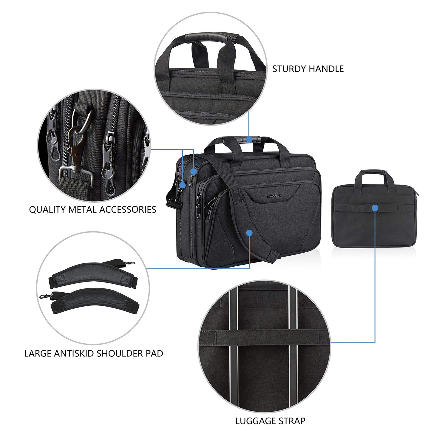 KROSER Laptop Bag Premium Laptop Briefcase Fits Up to 17.3 Inch Laptop Expandable Water-Repellent Shoulder Messenger Bag Computer Bag for Travel/Business/Men/Women-Black