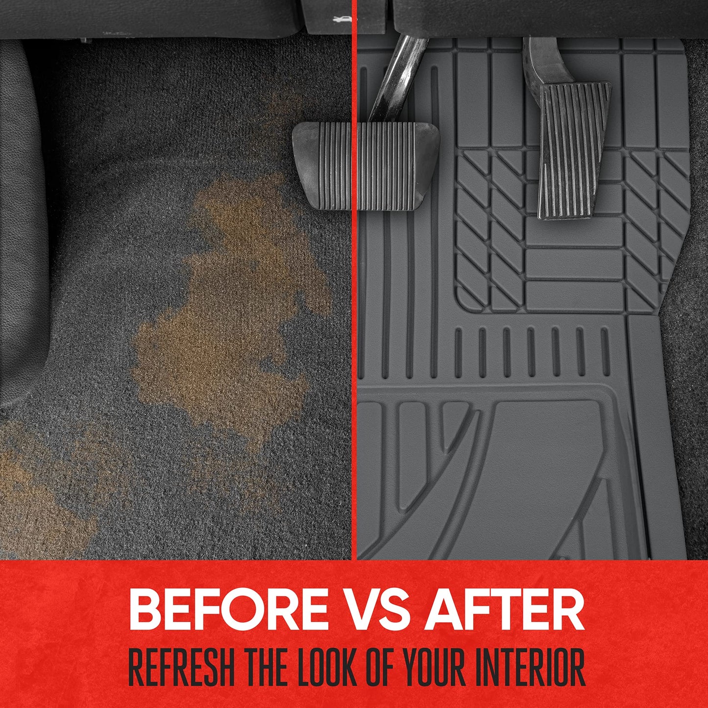 Motor Trend FlexTough™ Advanced Gray Rubber Car Floor Mats – Heavy Duty Trim to Fit All Weather Floor Mats for Cars Truck SUV - Automotive Car Interior Floor Liner Protection - Universal Fit