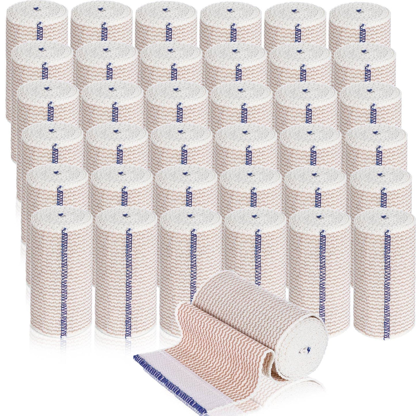 LEIFIDE 36 Pack Compression Bandage Wrap with Self Closure on Both Ends Elastic Bandage for Legs, Knees, Ankles, Wrists, Elbows, Shoulders, Athletic Stretchable Wrap(4 Inch,Blue Trim)