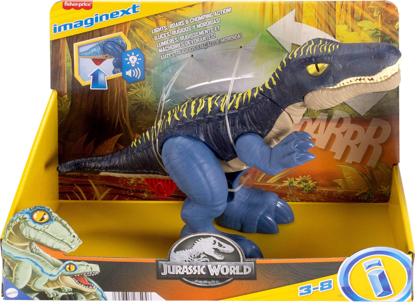 Fisher-Price Imaginext Jurassic World Dinosaur Toy Growl & Glow Baryonyx with Lights Sounds & Chomping Action for Kids Ages 3+ Years
