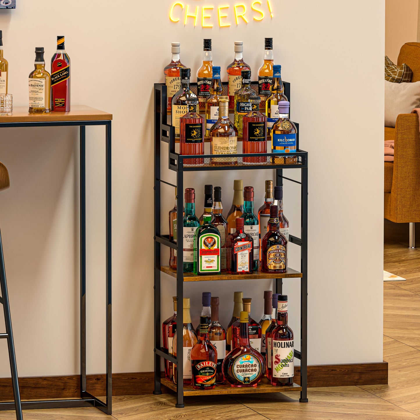 5-Tier Trapezoidal Liquor Cabinet Bar for Home, Stepped Wine Rack Freestanding Floor, Corner Syrup & Whiskey Stand, Large-Capacity Alcohol Bottle Storage Display Shelf Living Room, Patent Pending