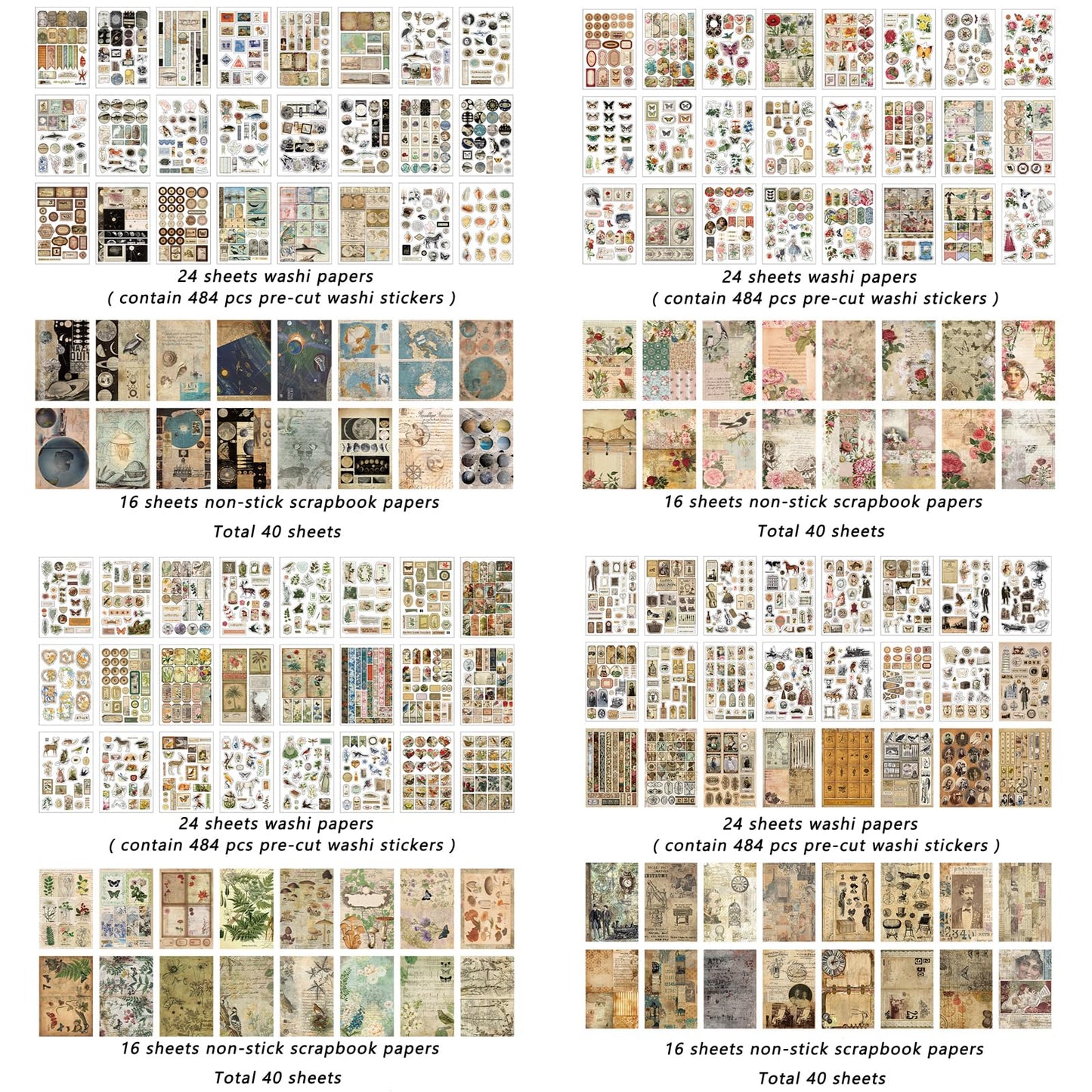 Prstincol Vintage Aesthetic Washi Stickers and Papers for Scrapbooking, Ephemera